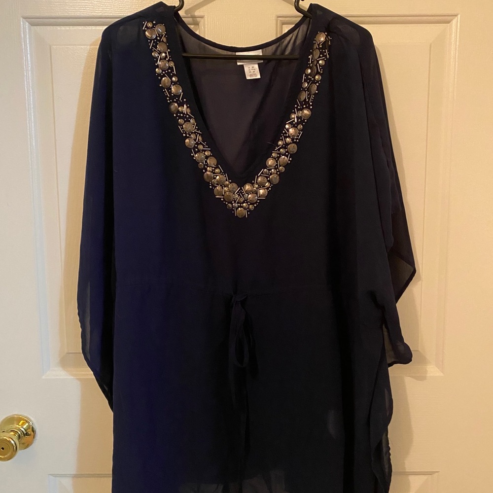 Navy v-neck maternity dress shirt